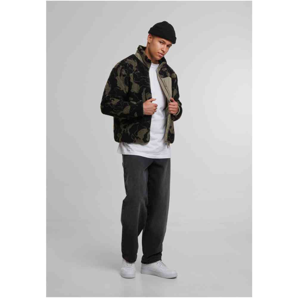 Urban Classics - Pattern Teddy Trackjacket Jacket - Olijfgroen